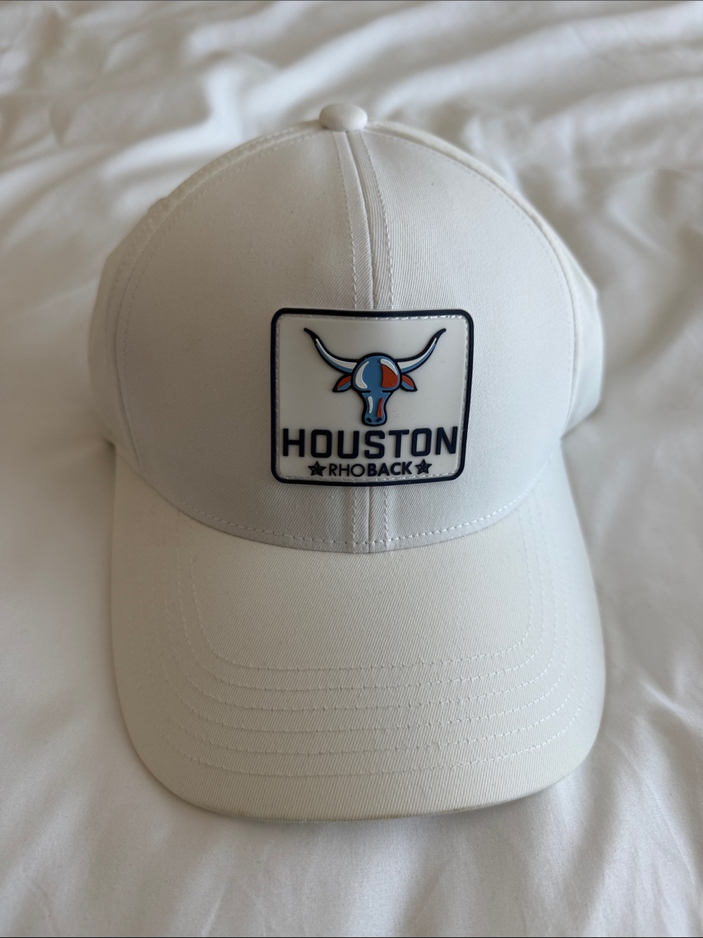 Rhoback White Cap with Houston Longhorn Patch